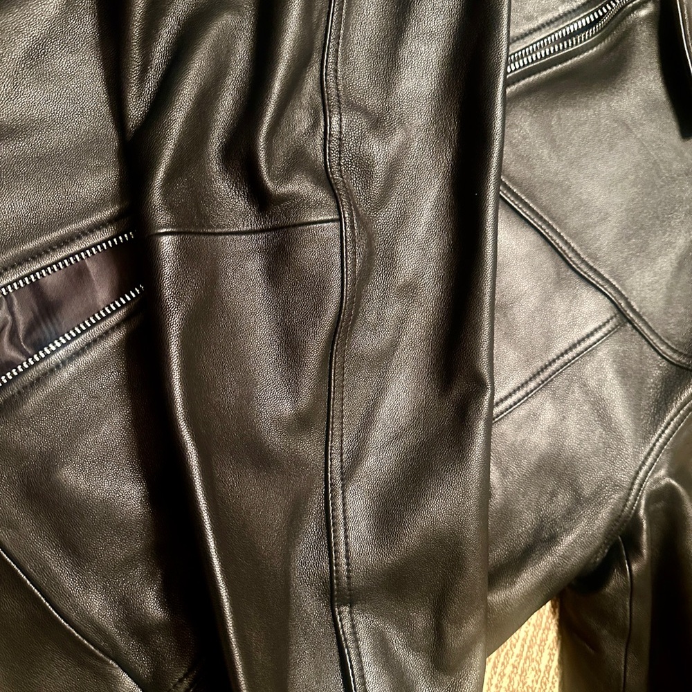 Source Unknown-Sample Black Leather Bomber Jacket… - image 7